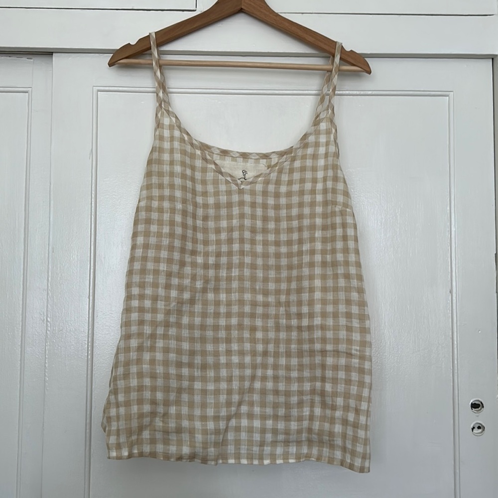 Not Perfect Linen, Gingham tank, size L